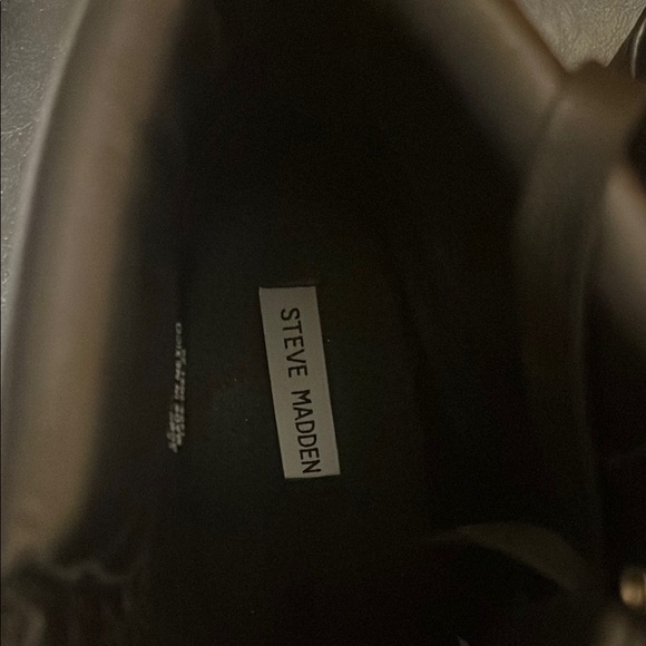 Steve Madden Black Combat Boots with Gold Accents - Picture 2 of 12